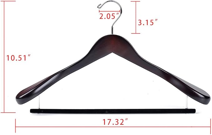 Luxury Wide Shoulder Wooden Hangers 2 Pack, with Velvet Bar, Smooth Mahogany Finish Wood Suit Hanger Coat Hanger for Closet, Holds Upto 20lbs, 360° Swivel Hook, for Jacket, Dress Heavy Clothes Hangers - Image 5