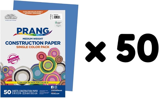 Prang Construction Paper, 9" x 12", Bright Blue, 50/Pack, 50 Packs | Formerly SunWorks, Class Pack, 2500 Sheets Total, P7503 - Image 2