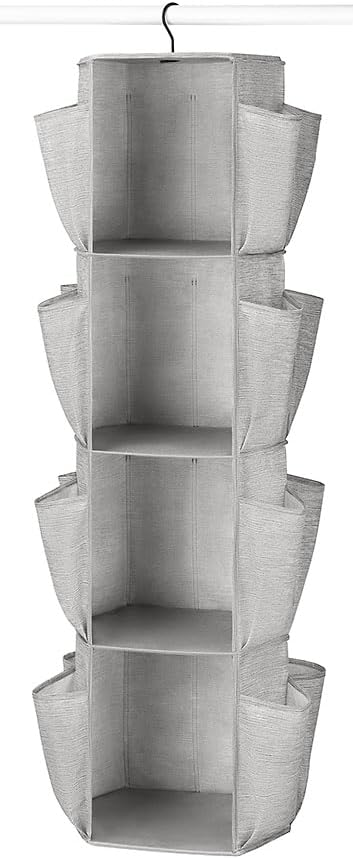 Whitmor Rotating Closet Organizer - 4 Shelves and 24 Pockets - Crosshatch Grey - Image 3