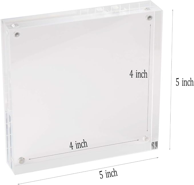 Meetu Acrylic 5x5 Picture Frame 2 Pack Clear Two Sided Desk Photo Frame Magnetic Frame Inner Size 4x4 with Gift Pack for Display Family Pictures Baby Photos Friends Pictures Pet Dog Picture - Image 2