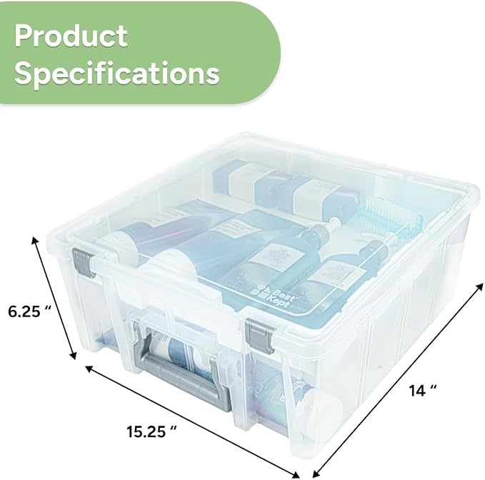 Best Kept Super Satchel Double Deep with Lift-Out Tray, Clear | Lift-Out Tray Plus Removable Dividers, 15.25 x 14 x 6.25 Inches, Silver Latches, Stackable Polypropylene - Image 2