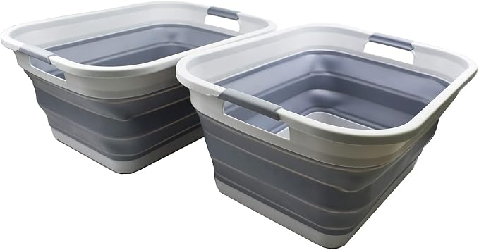 SAMMART 41L (10.8 gallon) Collapsible Plastic Laundry Basket - Foldable Pop Up Storage Container/Organizer - Space Saving Hamper/Basket, Water capacity: 32L(8.4 gallon) (Grey (Set of 2)) by SAMMART