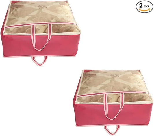 ANKIT INTERNATIONAL Garments Protect Clothes Organizer/Storage Bags for Blanket, Quilts & Rajai Combo Pack of 02 with Dust Protection Front Clear window & Zip Closure for (PINK,51 x 51 x 22 cms) by AI+ANKIT+INTERNATIONAL