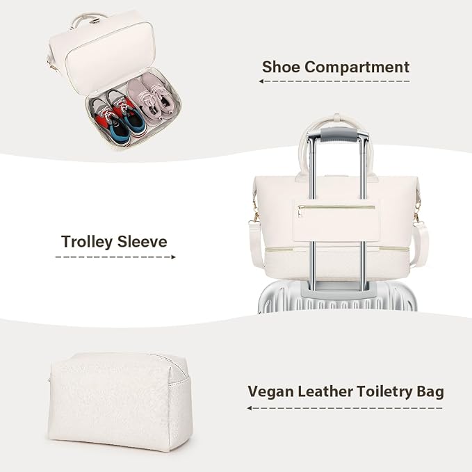 Leather Weekender Bags for Women, Travel Duffel Bag PU Overnight Bag Carry On Tote Bag with Shoe Compartment Wet Pocket - Image 3