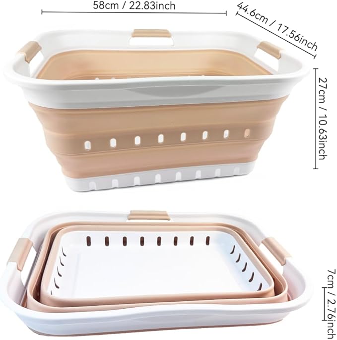 SAMMART 42L (11 gallon) Collapsible Plastic Laundry Basket - Foldable Pop Up Storage Container/Organizer - Space Saving Hamper/Basket (White/Beige) - Image 2