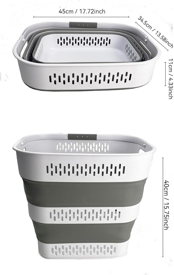 SAMMART 40L (10.5 Gallon) Collapsible Plastic Laundry Basket with Handles - Foldable Pop Up Storage Container/Organizer - Portable Laundry Hamper - Space Saving (2, White/Grey) - Image 2