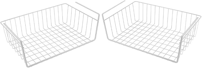 Modern Home Under Shelf Wire Storage Baskets – Hanging Organizer Rack for Cabinet, Pantry, or Closet – White Metal Basket for Kitchen, Towels, or Office – No Tools Required (Set of 2 15") - Image 2