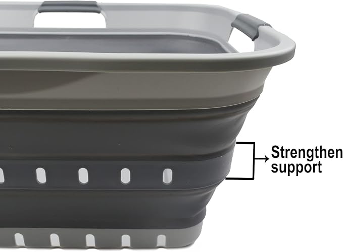 SAMMART 42L (11 gallon) Collapsible Plastic Laundry Basket - Foldable Pop Up Storage Container/Organizer - Portable Basket - Space Saving Hamper (Grey/Dark Grey (Set of 2)) - Image 6