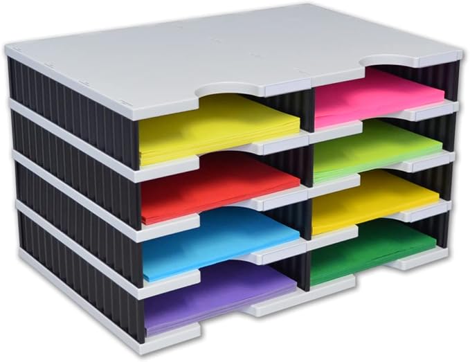 Ultimate Office TierDrop Desktop Organizer Sorter, 8 Compartment, 2-Wide | Mailroom and classroom sorter; optional add-on tiers expand capacity anytime; no-tool assembly; gray w/ black by UltimateOffice