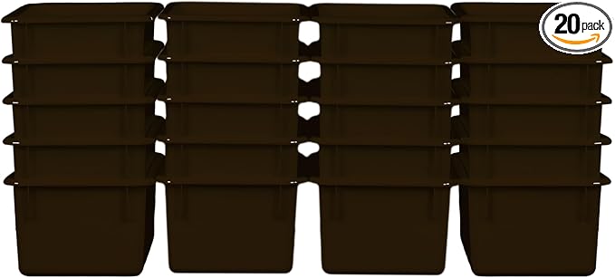 Wood Designs Cubby Storage Bin, Heavy Duty Plastic Containers for Kids Brown Cubby Tray Set of 20 by Unknown