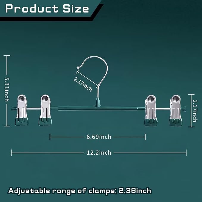 Pants Hangers with Clips Skirt Hangers, 12 Inch 10 Pack, Green | Non-Slip,Adjustable metal clips,Space-Saving,Heavy duty, for pants/skirt/dress/trousers/jeans/shorts/Clothes,Women,men - Image 7