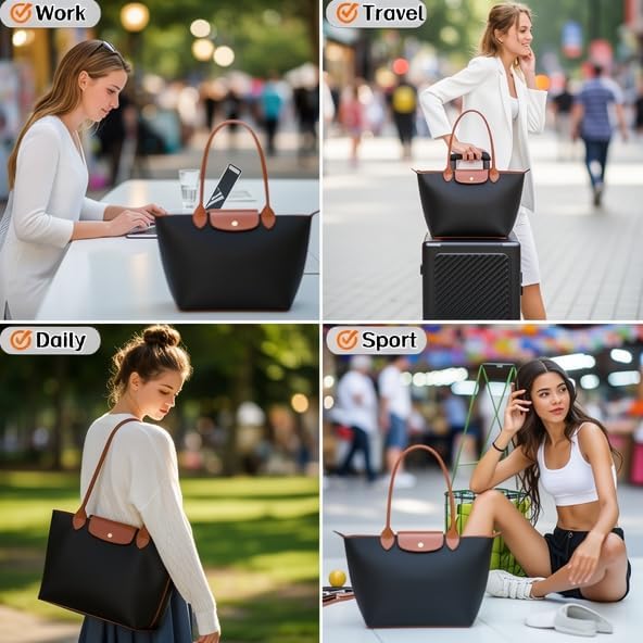 Women's Nylon Tote Bag, Large Capacity Waterproof Shoulder Bags, Spacious Handbag with Metal Zipper & Compartments - Image 7