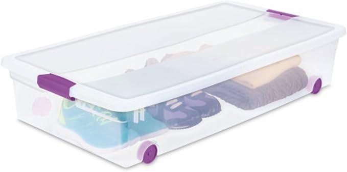 Sterilite 12-Pack ClearView Latch Box, Wheeled Underbed Organizer Bins for Home, 60 Quart | Clear Plastic Organizer Bins with Color Accent Latches and Wheels for Closet, Home Bedroom and Dorm Room - Image 7