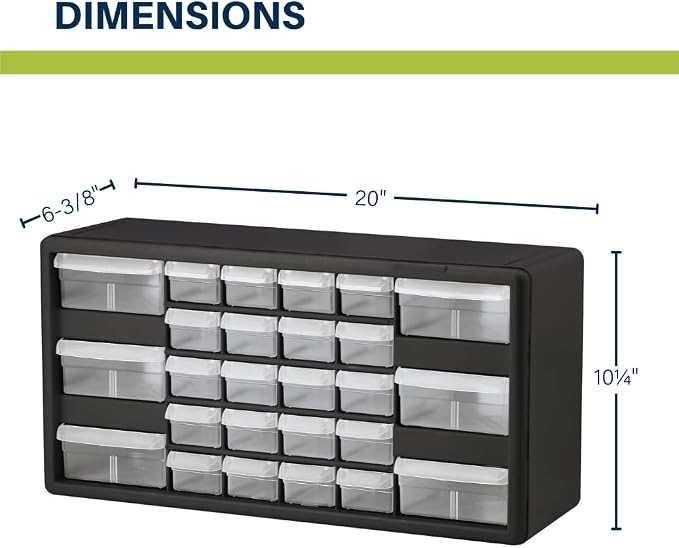 Akro-Mils 26-Drawer Plastic Drawer Storage Cabinet for Garage Organization, Bead Organizer, Building Bricks Storage, Teacher Toolbox, Makeup Organizer, 20-Inch W x 6-Inch D x 10-Inch H, 10124 White - Image 2
