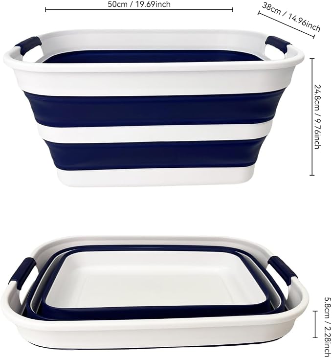 SAMMART Collapsible Plastic Laundry Basket with Handle/Foldable Pop Up Storage Hamper/Portable Laundry Organizer-Space Saving Washing Tub/Household Storage (White/Starry Blue, 27L (Set of 2)) - Image 7