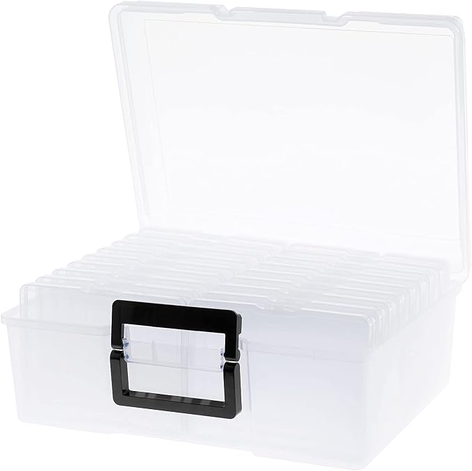 Photo Storage Box 5" x 7", 18 Inner Extra Large Photo Organizer Container, Plastic Craft Storage Box with Handle for Cards, Sticker, Seed, Scrapbooking, Craft, Classroom Supplies by IDekooror
