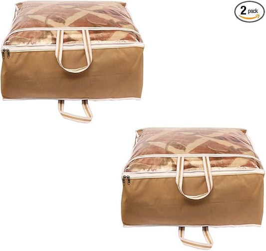 ANKIT INTERNATIONAL Garments Protect Clothes Organizer/Storage Bags for Blanket, Quilts & Rajai Storage Combo Pack of 02 with Dust Protection Front Clear window & Zip Closure (BEIGE,51 x 51 x 22 cms) by AI+ANKIT+INTERNATIONAL
