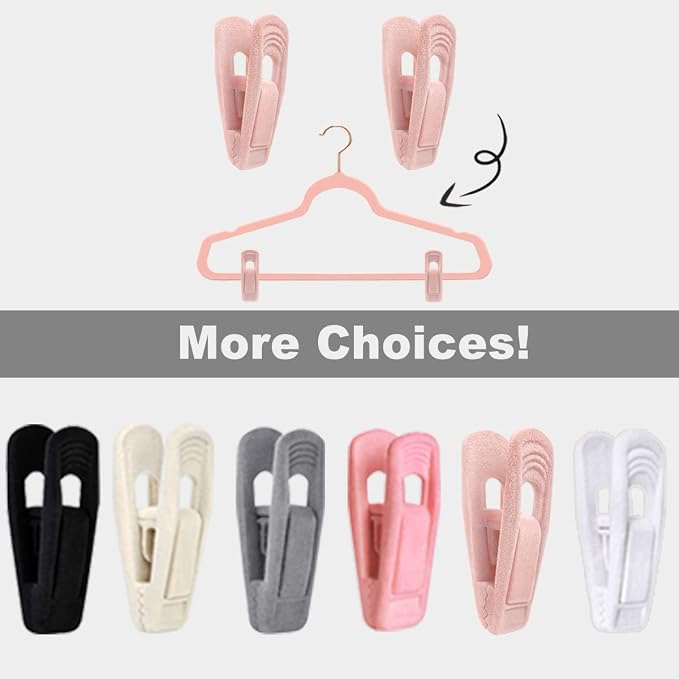 TOFIIGREM Light Pink Velvet Hanger Clips 60 PCS, Strong Finger Clips for Velvet Hangers, Skirt Hanger Clips Fit for Flocking Hangers - Image 8