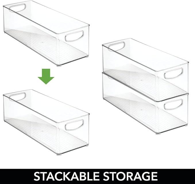 mDesign Plastic Office Supply Organizer - Storage Holder Bin with Handles for Desk Drawer, Cabinet - Pencil, Pen, Envelope and Supplies Container Basket - Ligne Collection - 4 Pack - Clear - Image 3