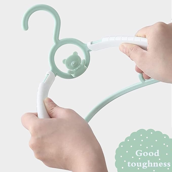 Baby Clothes Hangers 20 Pack, Plastic Kids Hangers Space Saving for Closet | Green Hanger for Toddler Boy and Girl, Lightweight Anti-Slip Cascading Padded Extendable Adjustable Pant Bear Children Hangar - Image 9