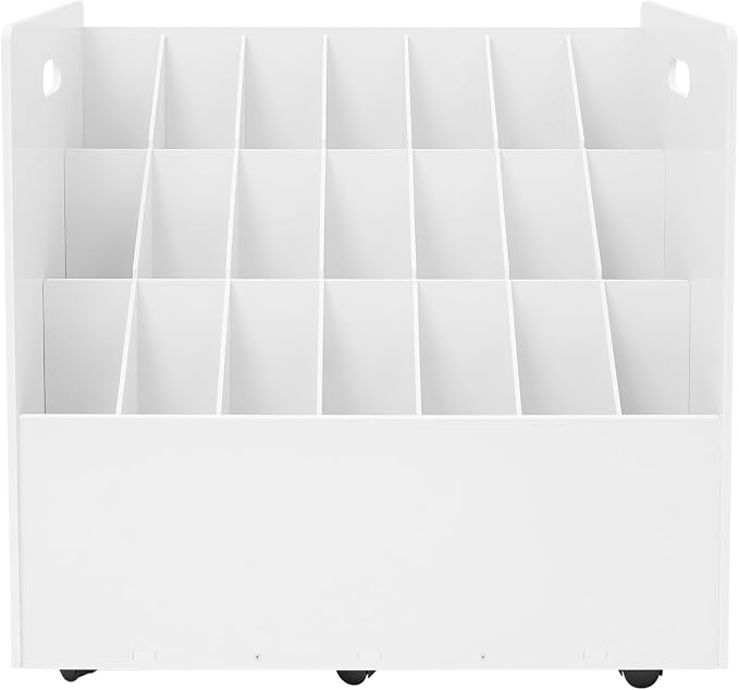 Blue Print Storage Organizer with Wheels, 21 Slots Roll Files Cart, White | Mobile Blueprint Storage Rack Cart, Construction Plan Holder, Map Poster Storage Cabinet for Office Home School - Image 4