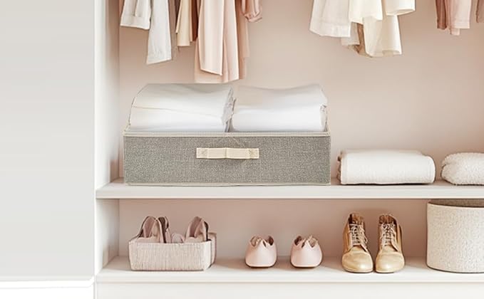 DAYARD Fabric Bins [3-Pack], Trapezoid Storage Bins with Handles, Foldable Baskets Storage Boxes for Shelves, Closet, Bookshelf, Organizer Containers, 20 x 11 x 8 inch Beige… - Image 5