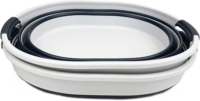 SAMMART 23L (6 Gallons) Set of 2 Collapsible Plastic Laundry Basket - Oval Tub - Foldable Storage Container/Organizer - Portable Washing Tub - Space Saving Laundry Hamper (Grey/Slate Grey) - Image 9