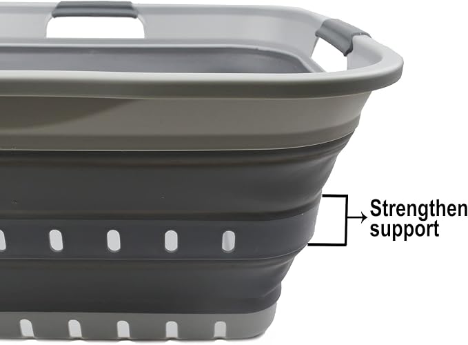 SAMMART 42 (11 Gallons) Collapsible Plastic Laundry Basket, Foldable Pop Up Storage Container/Organizer, Space Saving Hamper, Portable Bin for Dorm Room Bathroom (1, Grey) - Image 9