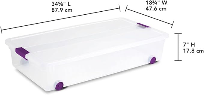 Sterilite 12-Pack ClearView Latch Box, Wheeled Underbed Organizer Bins for Home, 60 Quart | Clear Plastic Organizer Bins with Color Accent Latches and Wheels for Closet, Home Bedroom and Dorm Room - Image 3
