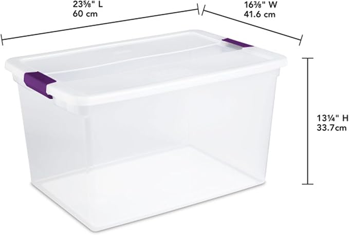 Sterilite 66 Qt ClearView Latch Storage Box, Stackable Bin with Latching Lid, Organize Clothes, Blankets, Items in Closet, Clear Base and Lid, 24-Pack | Clear Plastic Organizers with Color Accent Latches for Closet, Bedroom, Shelving Units, Dorm Room a... - Image 3