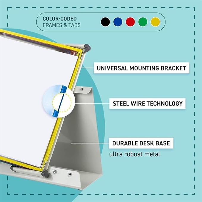 Tarifold Desktop Reference Display System, 20 Pockets, Expandable, Yellow | 20 Double-Sided PVC Pockets, Holds 40 Letter-Size Sheets, Sturdy Metal Base, Quick-Find Indexing, Quick and Easy to Assemble - Image 3