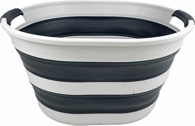 SAMMART 23L (6 Gallons) Collapsible Plastic Laundry Basket - Oval Tub/Basket - Foldable Storage Container/Organizer - Portable Washing Tub - Space Saving Laundry Hamper (Grey/Slate Grey) - Image 4