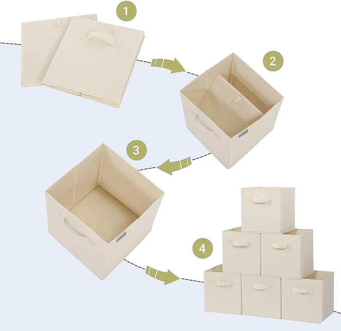 Storage Cubes, 11 Inch Cube Storage Bins, Set of 6, Fabric Foldable Storage Bins With Handles, Closet Storage Organizer Bins, Cubby Clothing Storage Baskets for Shelves, Beige - Image 4
