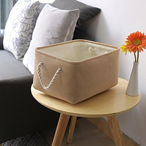 Decorative Basket Rectangular Small Storage Basket Fabric Storage Bin Organizer Basket with Handles for Clothes Storage (Beige, 11.8L×7.9W×5.2H inch) - Image 6