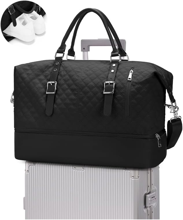 Travel Duffel Weekender Bag Women Tote Carry On Bags With Shoe Compartment | Travel Overnight Bags with Trolley Sleeve for Airplanes Sport Tote Gym for Men Waterproof Lightweight Daypack Black by VECAVE
