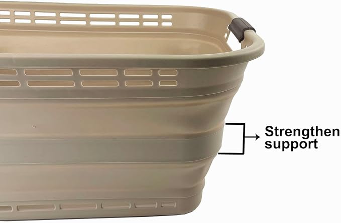 SAMMART 42L (11 Gallons) Collapsible Plastic Laundry Basket - Foldable Pop Up Storage Container/Organizer - Portable Washing Tub - Space Saving Hamper/Basket [BPA Free] (Apricot/Brown) - Image 4