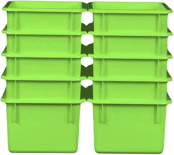 Wood Designs Cubby Storage Bin, Heavy Duty Plastic Containers for Kids Lime Green Cubby Tray Set of 10 by Unknown