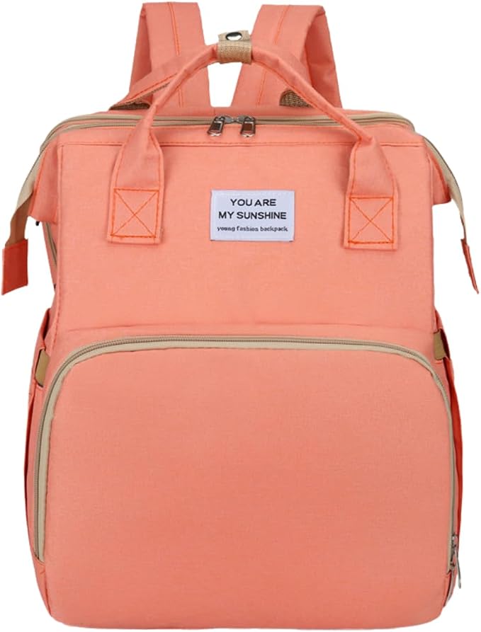 New foldable bed diaper backpack, waterproof and wear-resistant, large capacity, for travel, outings and daily use (Orange) by Unknown