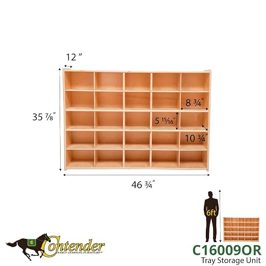 Contender 25 Block Storage Cabinet and Orange Bins, Wooden Toy Organizer, Art, Craft Supply Storage Unit in Natural Finish - Made in U.S.A., Greengaurd Gold Certified - Image 3