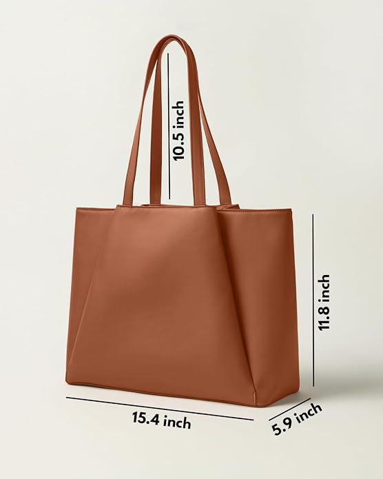 Work Tote Bags for Women 15.6 Inch Laptop with Zip Compartments | Vegan Leather Strcutured Professional Briefcase for Office, Meeting, Business with Padded Sleeve for Computer, water bottle - Image 6