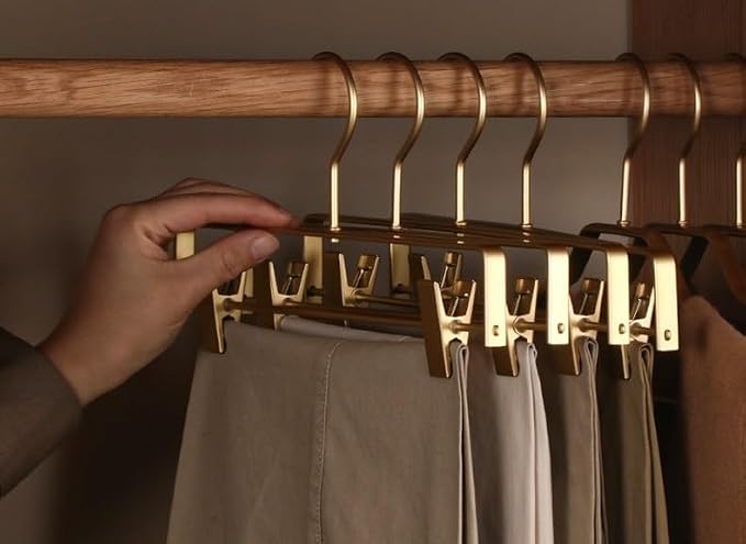 Premium Matte Gold Aluminum Pants Clip Hanger 100 Pack, Extra Smooth & Durable Metal Shirt Dress Aluminum Alloy Hanger,Clothing Support,Clothing Hang - Image 4