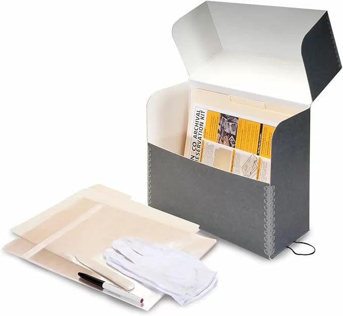 Lineco, Archival Document Case Kit, 12.5 x 10.5 x 5 Inch, Gray | Preserve Papers, Documents, Photos, Includes Gloves, Bone Folder, pH Testing Pen, 10 Photo Bags, 12 Acid-Free File Folders by Lineco