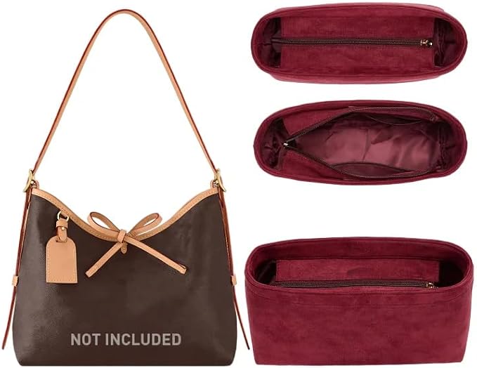 Soft Velvet Purse Organizer Insert for lv Carryall MM, Wine Red | Carryall MM Organizer with Zipper Cover Closure, Protects Interior, Keeps Shape, Easy Transfer Tote Handbag Dividers by OAIKOR