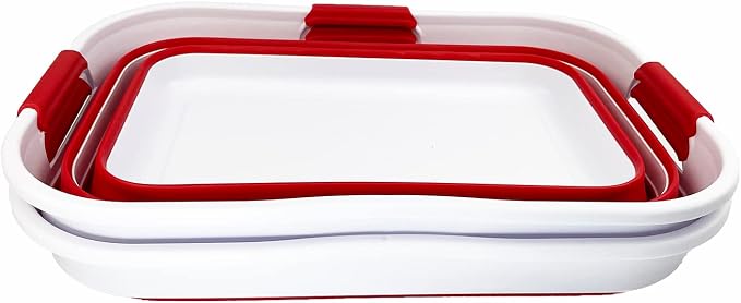 SAMMART 21L (5.5 Galloons) Collapsible Plastic Storge Basket - Foldable Pop Up Storage Container/Organizer - Portable Washing Tub - Space Saving Hamper/Basket (White/Viva Magenta (Set of 2)) - Image 2