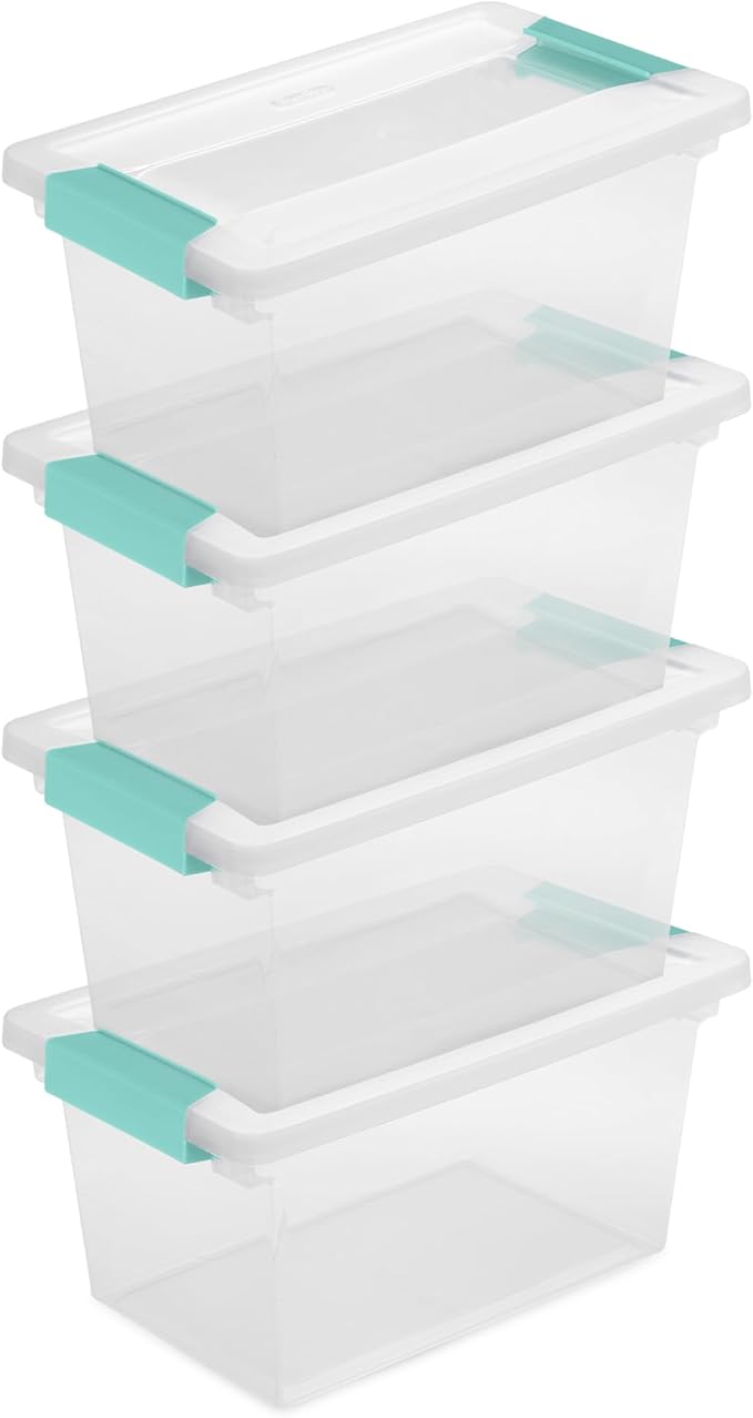 Sterilite 8-Pack Clip Box, Stackable Clear Plastic Bins with Latching Lids, Medium - Writing, Arts or Crafts Supplies Storage Containers for Home, Office, Classroom and Workshop Organization by Sterilite