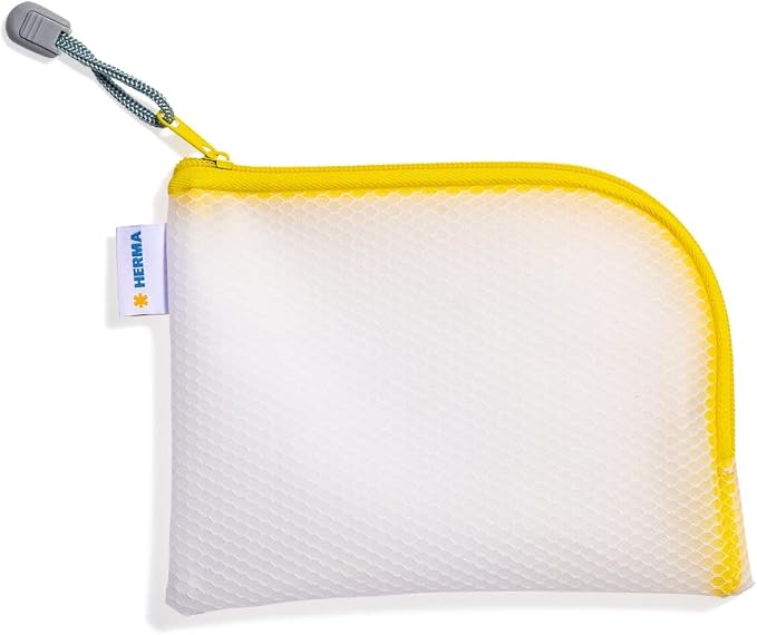 HERMA 20027 Zipped Travel Case A6 Transparent (19 x 14 cm) Small Lockable Clear Pocket with Zipper for Mobile Phone, Charging Cable, Cosmetics, Pens, Keys, Toiletry Bag in Yellow by HERMA