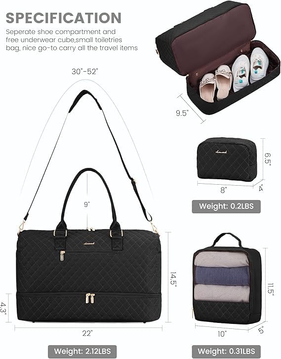 LOVEVOOK Travel Duffle Bag for Women, Weekender Overnight Bag with Shoe Compartment, Carry on Bag with Toiletry Bag, Gym Duffel Bag with Wet Pocket, Hospital Bags for Labor and Delivery 3 Pcs Set - Image 2