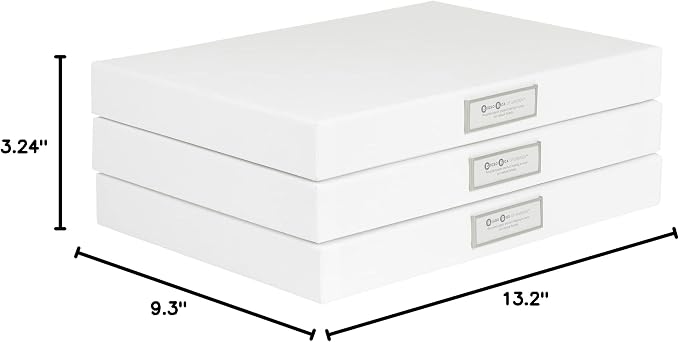 Bigso Sven Fiberboard Classic Hinged Document Box - File Organizer for Important Paperwork - Document Storage Box with Hinged Lid & Metal Label Window - 1.8 in x 13.2 in x 9.3 in - 3 Pack - White - Image 2
