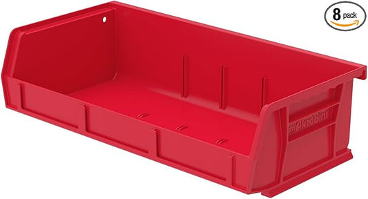 Akro-Mils 30232 AkroBins Plastic Storage Bins, 5"x11"x3", Red, 8-Pack | Space-Saving Stackable Bins for Garage, Pantry, Craft Organization by Akro-Mils
