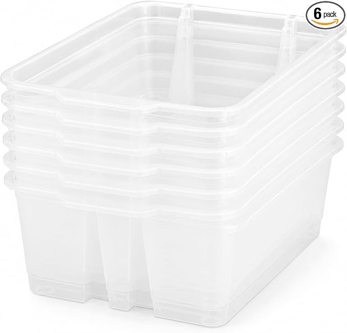 6 Pack Plastic Book Bins For Classroom Stackable Classroom Organizer with Handle Cubby Bins for School Library Office Home Nursery Playroom Organization(Clear) by Yakydesign